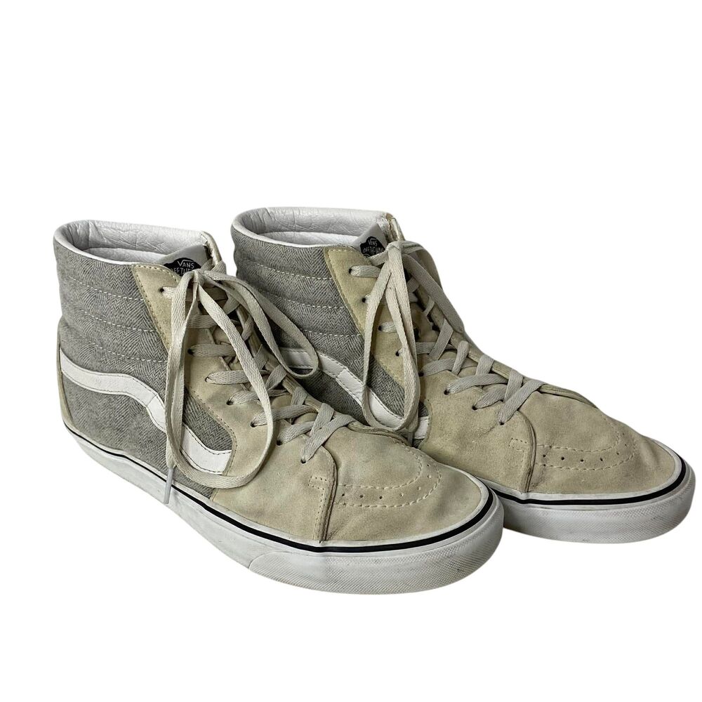Vans Sk8 High Top Suede Skater Shoes Size 11.5 Beige Grey